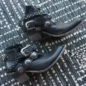 Liberty Black Delano Belted Distressed Boots